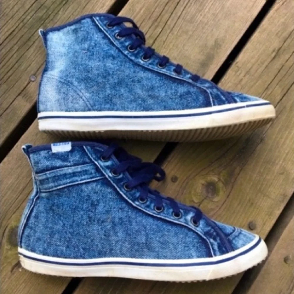 WESTIES Shoes Sneakers High Top Vintage Retro Acid Wash Blue Denim Size 7
